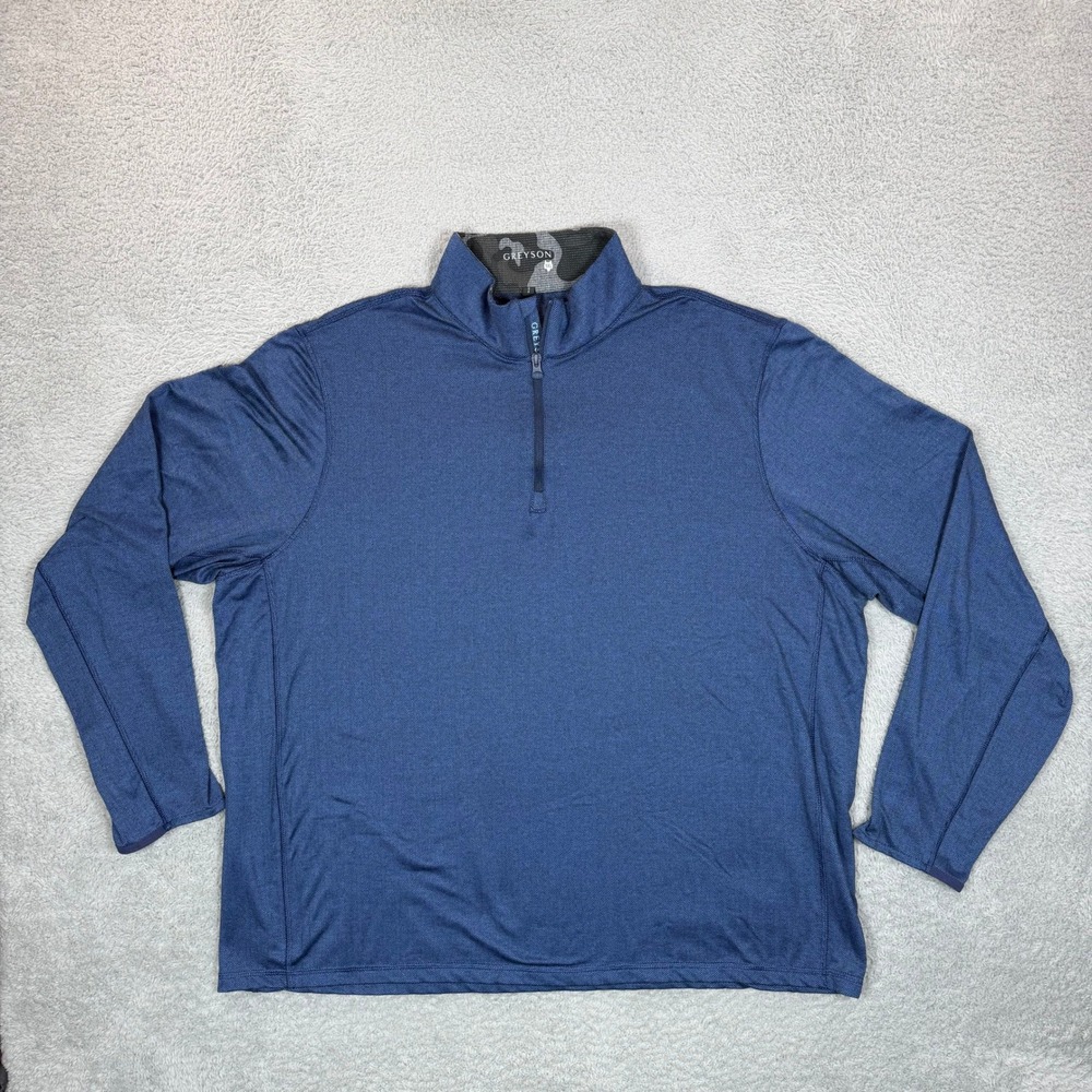 Greyson Mens 3XL Quarter Zip Pullover Navy Blue Herringbone Golf Sweater Mock